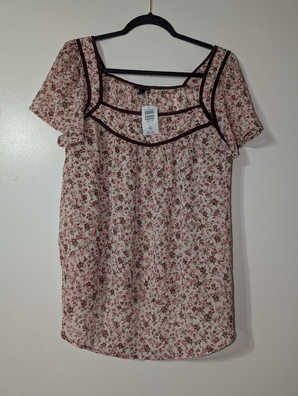 Floral Square-Neck Blouse in Dusty Rose NWT